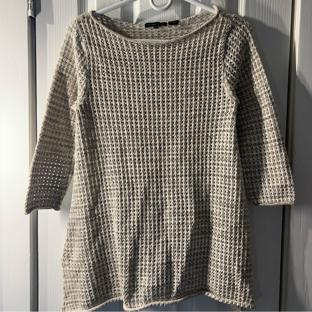 Jeanne Pierre Womens M White Beige Open Knit Tunic Medium